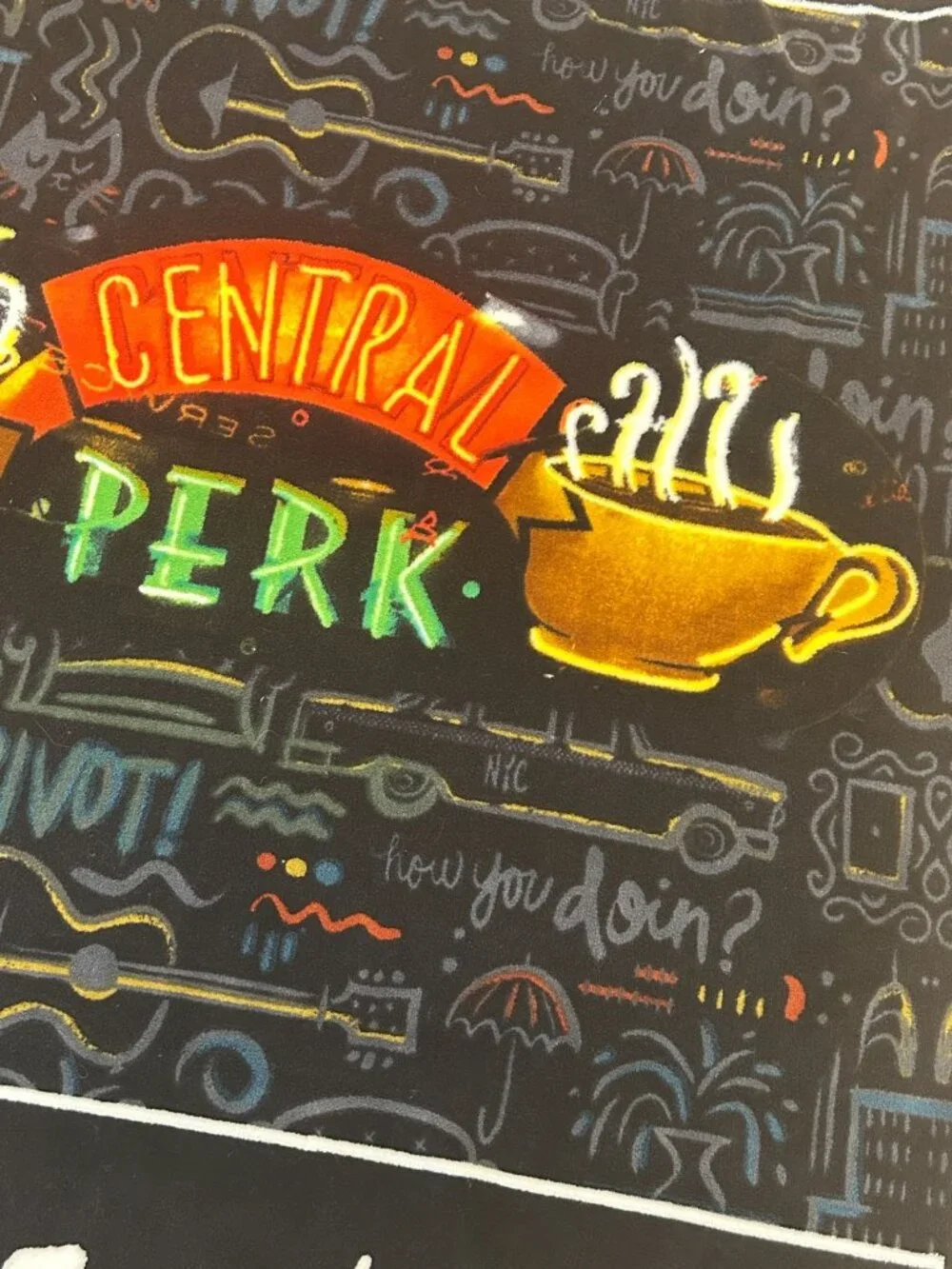 Friends Central Perk Blanket – The Northwest Group – Black Throw with Logo Quote